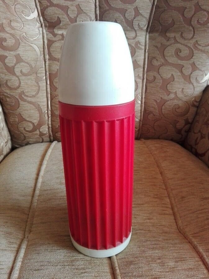 Vintage 0.5 Litre Thermos Flask - Red, White