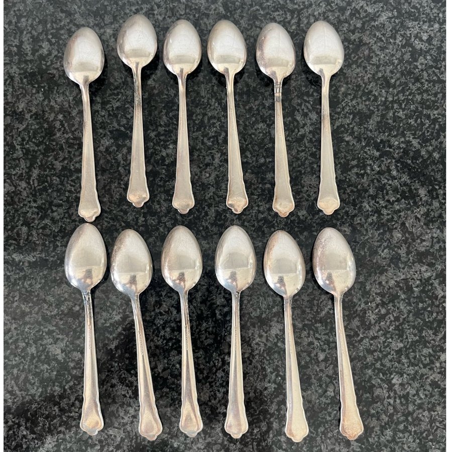 12 st Nysilver Retro Fina Kaffeskedar Teskedar 12 cm Äldre