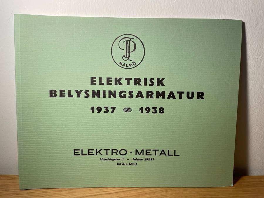 Försäljningskatalog elektrisk belysningsarmatur 1937-1938 Malmö