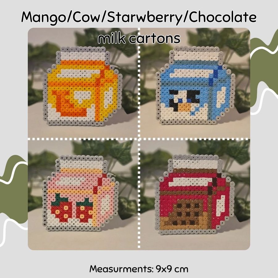 Mango/Cow/strawberry/chocolate milk carton | made of perler beads