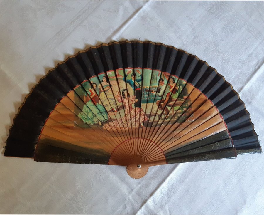 Vintage Hand Fan Antik vacker Solfjäder Spansk inspirerad Design