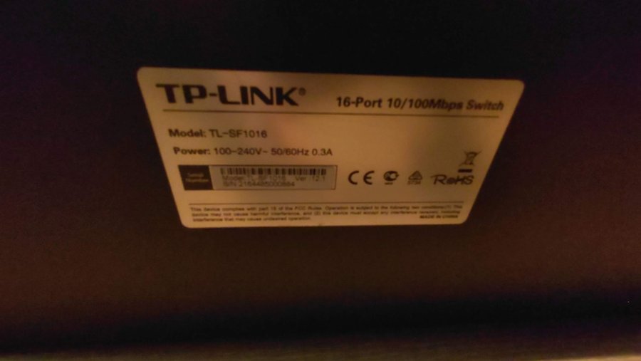 2 st x TP-LINK TL-SF1016 16-Port 10/100Mbps Switch