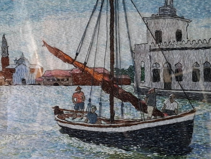 Detaljrik konstnärlig broderi - tavla. Venedig