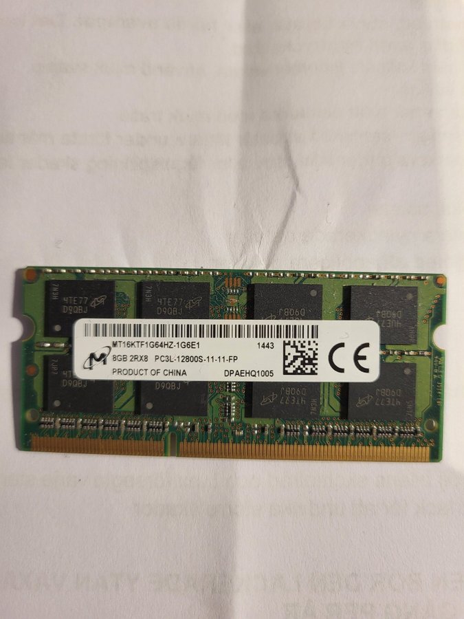 RAM MINNE 8GB PC3L Micron till Bärbara/Laptop