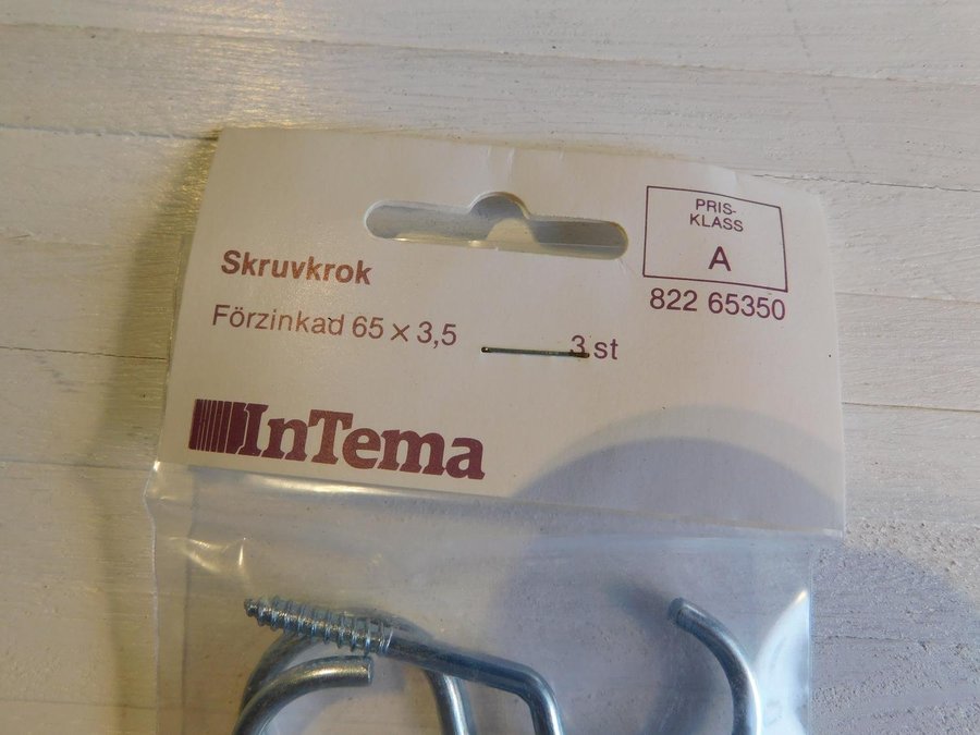 Skruvkrok Förzinkad 65 x 35 mm ( 3 styck ) Svensk Tillverkad