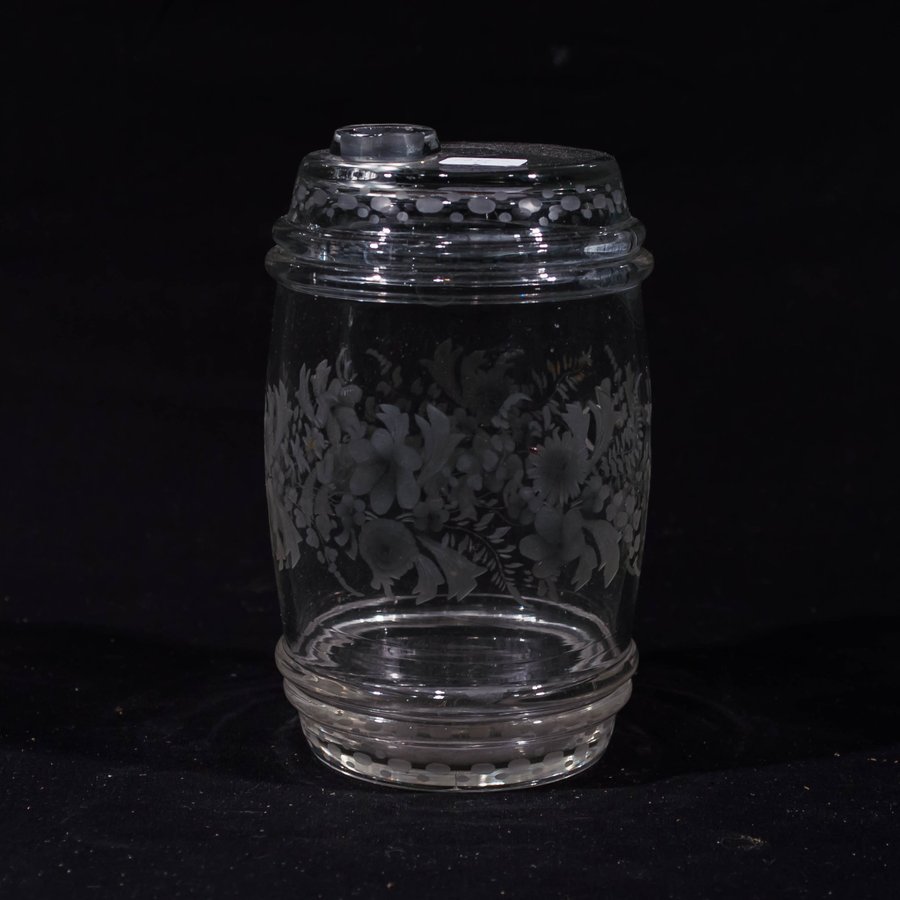 Brännvinskagge glas 1800-tal slipat mönster
