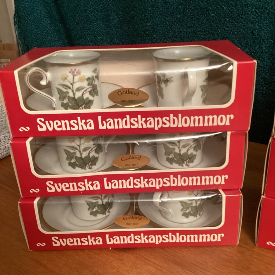 Svenska landskapsblommor Gotland Murgröna kaffe / mocca koppar med fat