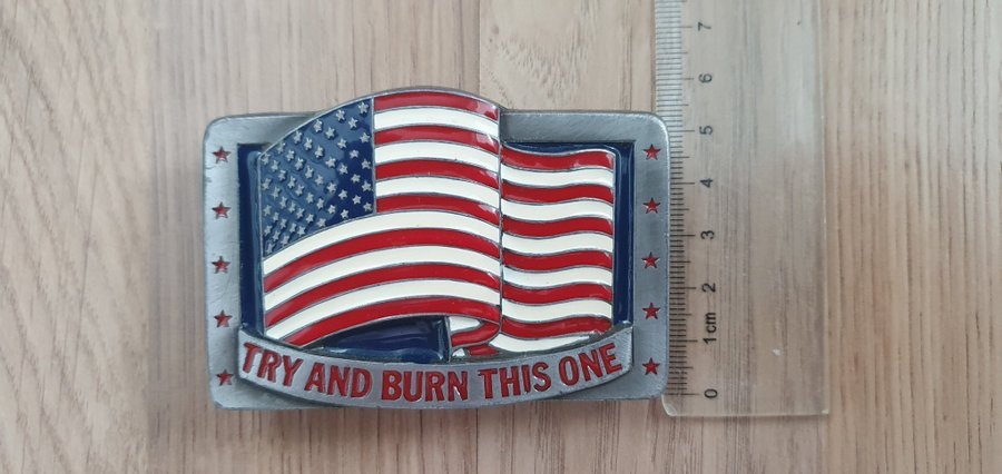 Vintage Belt Buckle American Flag CJ 1991 USA