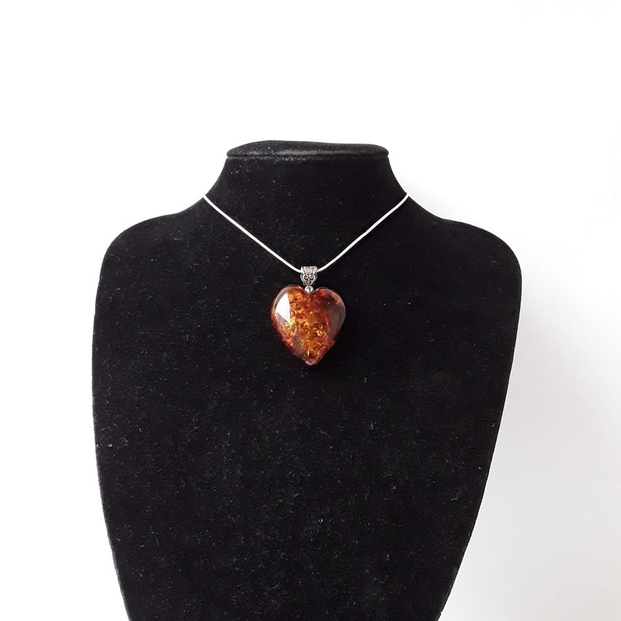 Baltic amber heart pendant necklace Brown gemstone heart pendant on silver chain