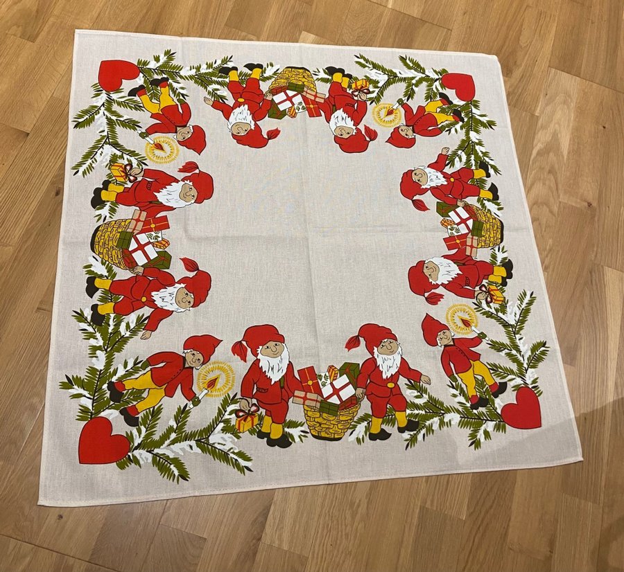 Fin Julduk med tomtar, jul textil, Retro/vintage