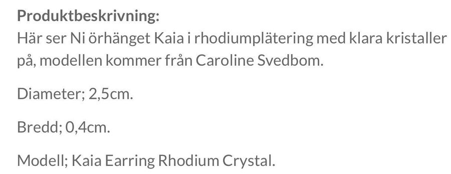 Caroline Svedbom örhängen modell Kaia rhodium silver NYA