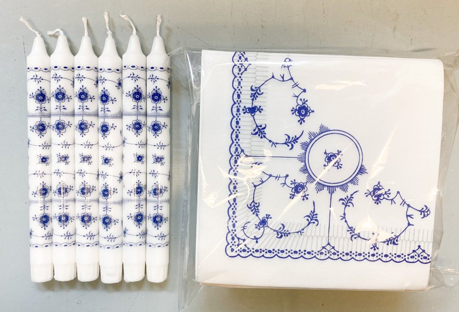 BLUE FLUTED - 50 place mats/50 servietter/6 candles Royal Copenhagen