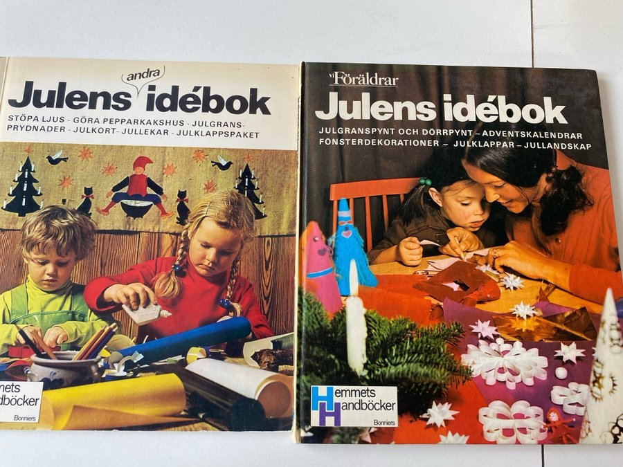 Julens idébok två böcker med en massa julpyssel, retro, vintage 70-tal