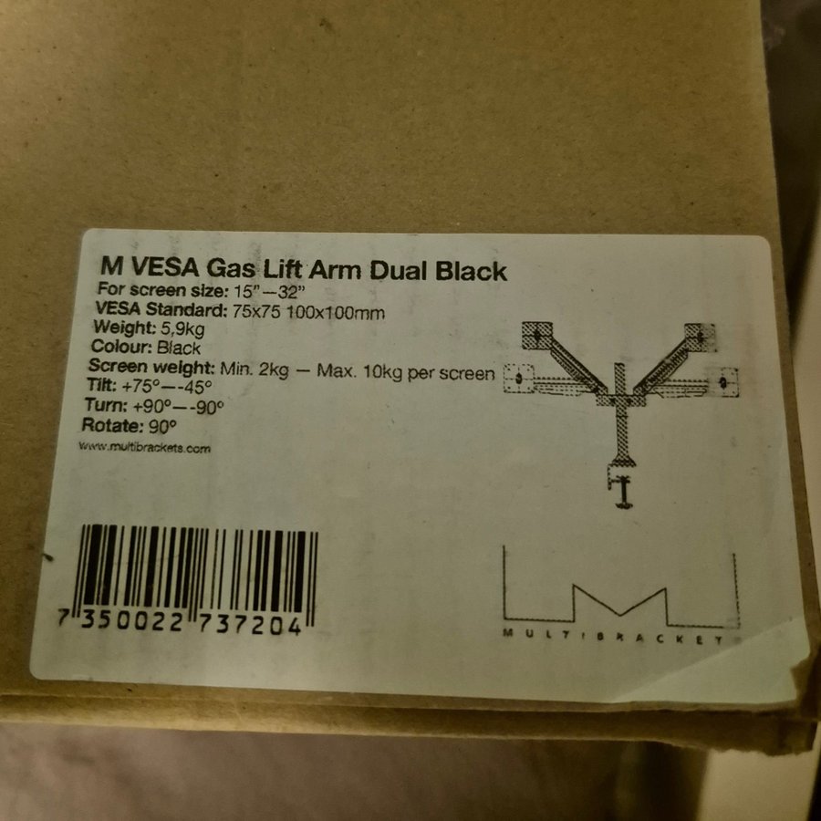 M VESA Gas Lift Arm Dual Svart