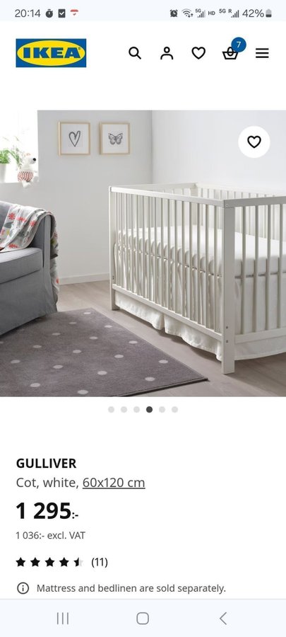 Spjälsäng Gulliver med mattress Himlavalv från IKEA