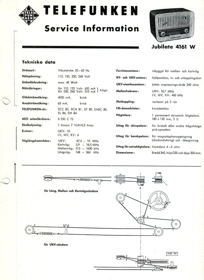 TELEFUNKEN - SERVICEMANUAL - BORDSRADIO - Jubilate 4161 W