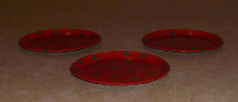 3 st Coasters röda med gröna julgranar 1980-tal Glasunderlägg / flaskunderlägg