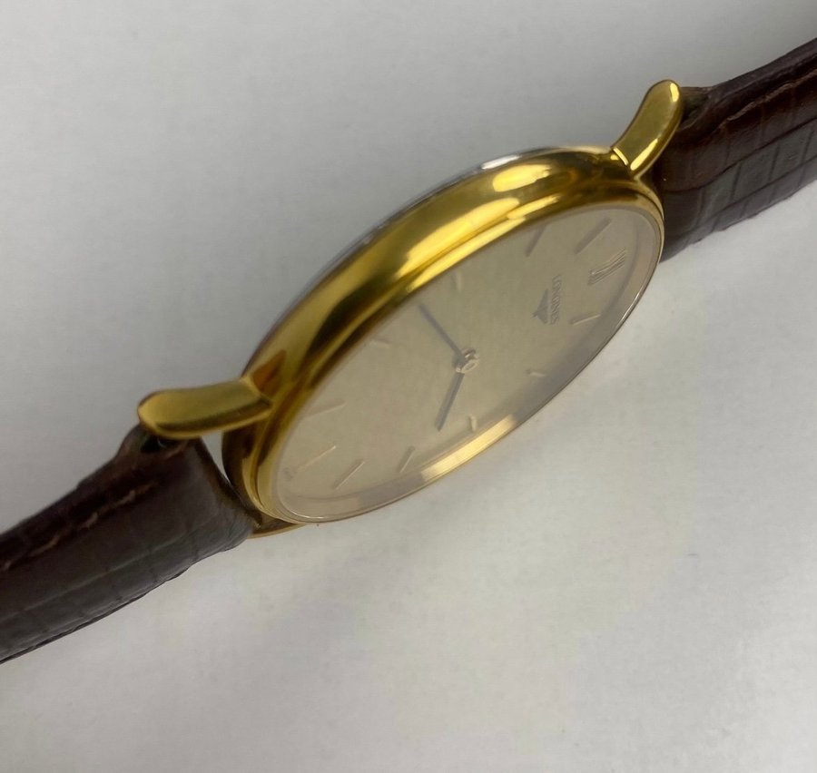 Longines Gold Plated Watch with Brown Leather Strap