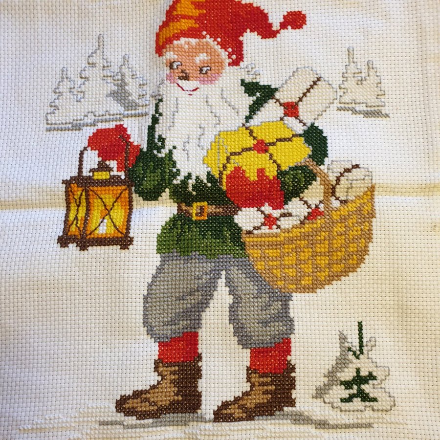 BRODERAD JULBONAD TOMTE 40 X 39 CM RETRO