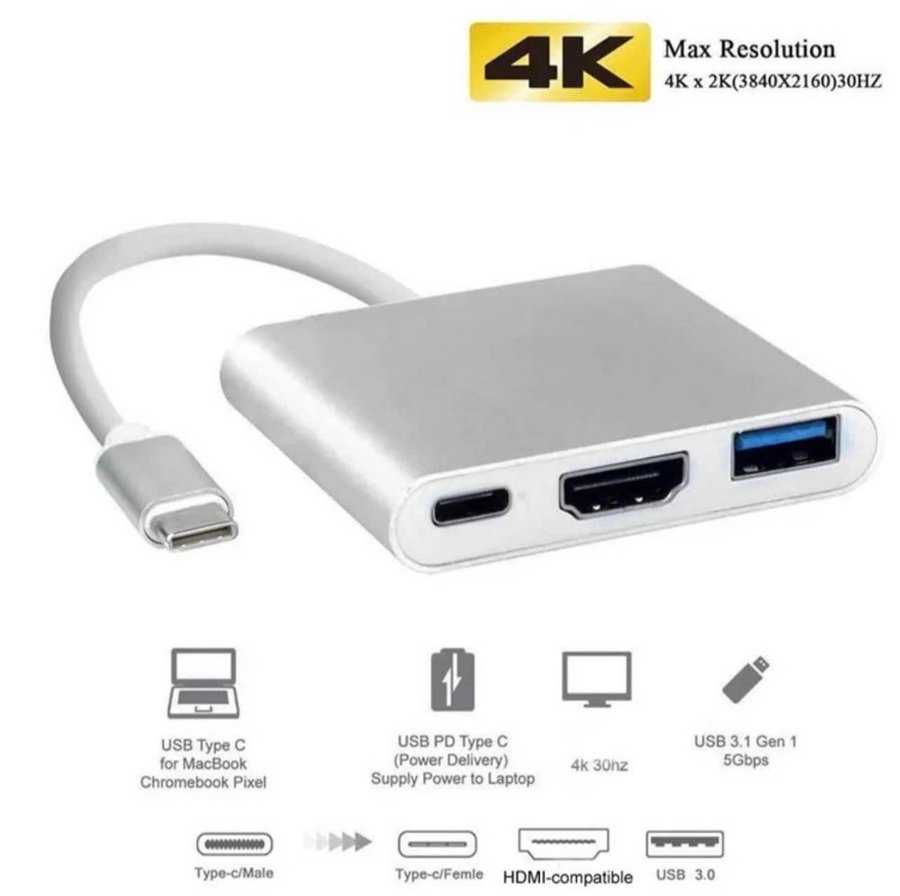 USB-C Hub med HDMI, USB 3.0 och PD-laddning