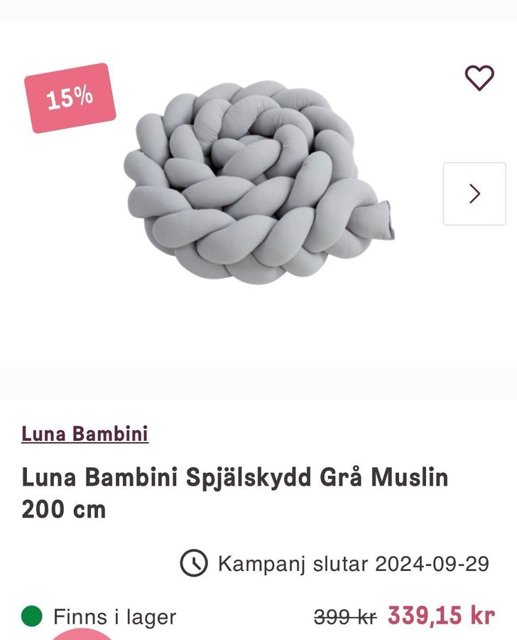 Luna Bambini Spjälskydd Grå Muslin 200 cm