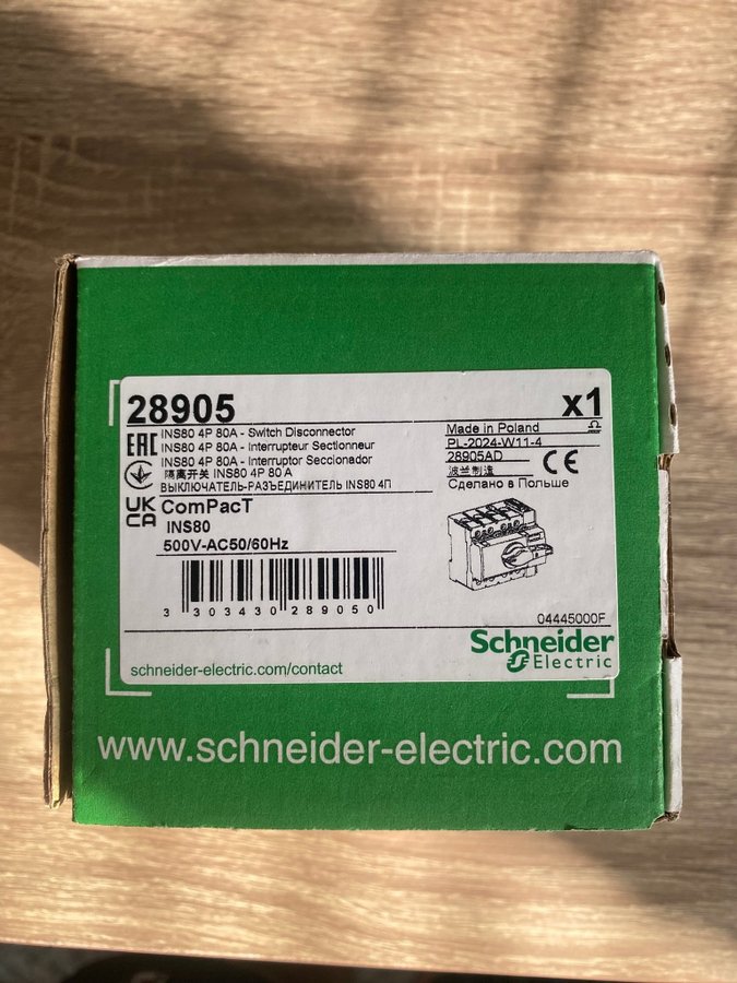 Schneider Electric 28905 Lastfranskällare 80A 250V/DC, 500V/AC 1st