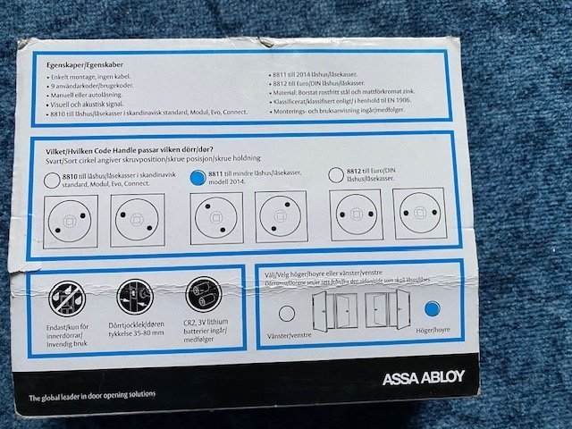 DÖRRHANDTAG ASSA ABLOY CODE HANDLE 8811 HÖGER