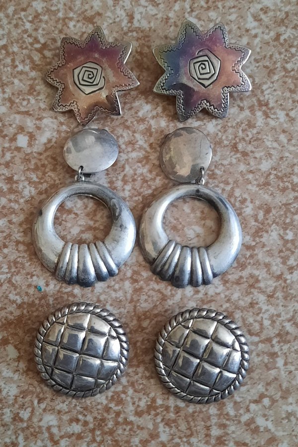 3 par clips örhängen vintage retro metall silverton statement bohem boho