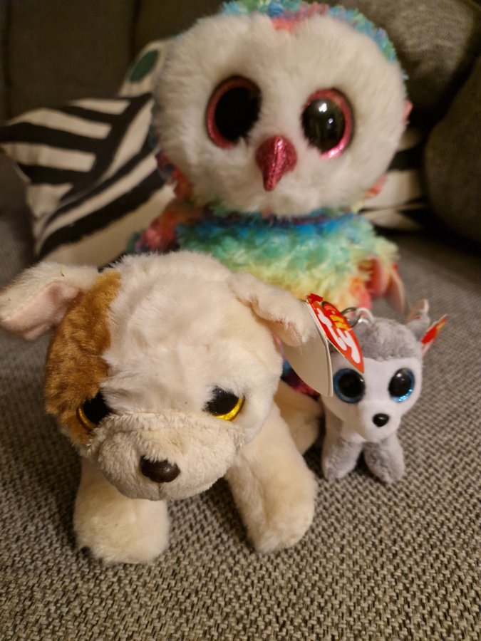 NYA MED LAPPAR 3 st Ty Beanie Boos julklapp julkalender hund uggla regnbåge