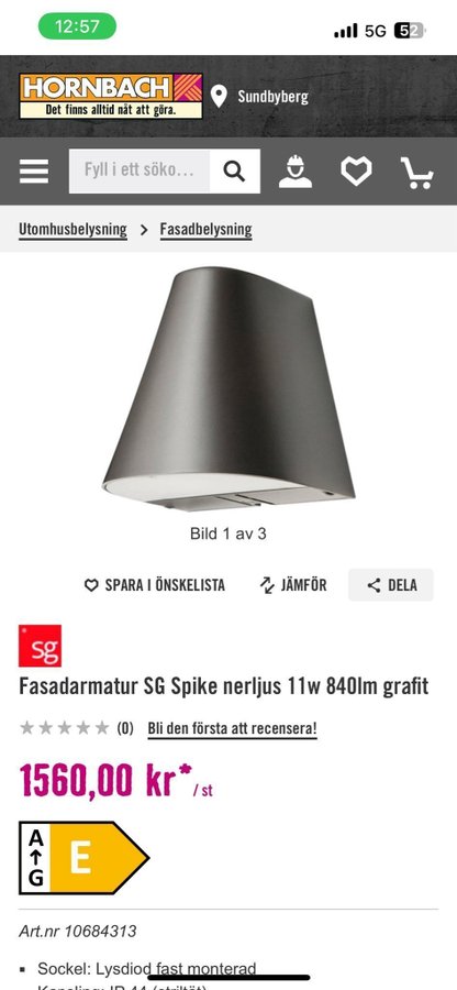 Fasadbelysning SG Spike nerljus 11W 840lm grafit