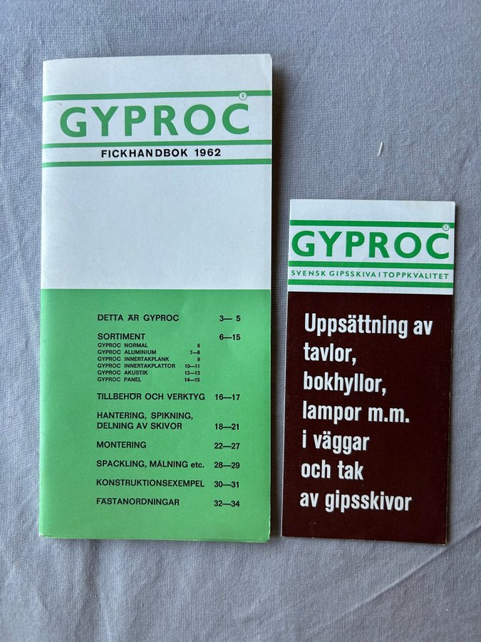 Äldre broschyrer för Wallboard och Gyproc 60-tal