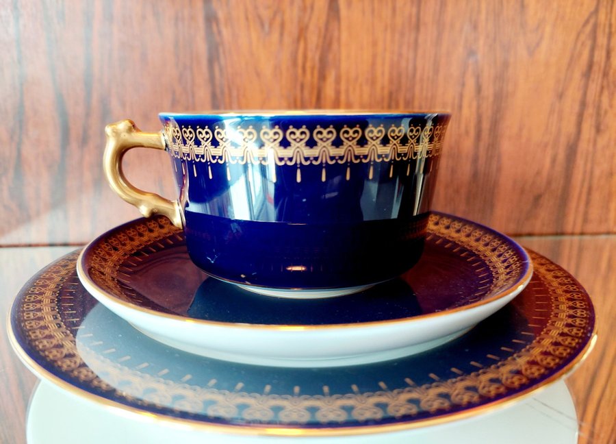 Kaffekopp med fat+ assiett Royal Romanov Cobalt Blue Vacker klassiker Nyskick Re