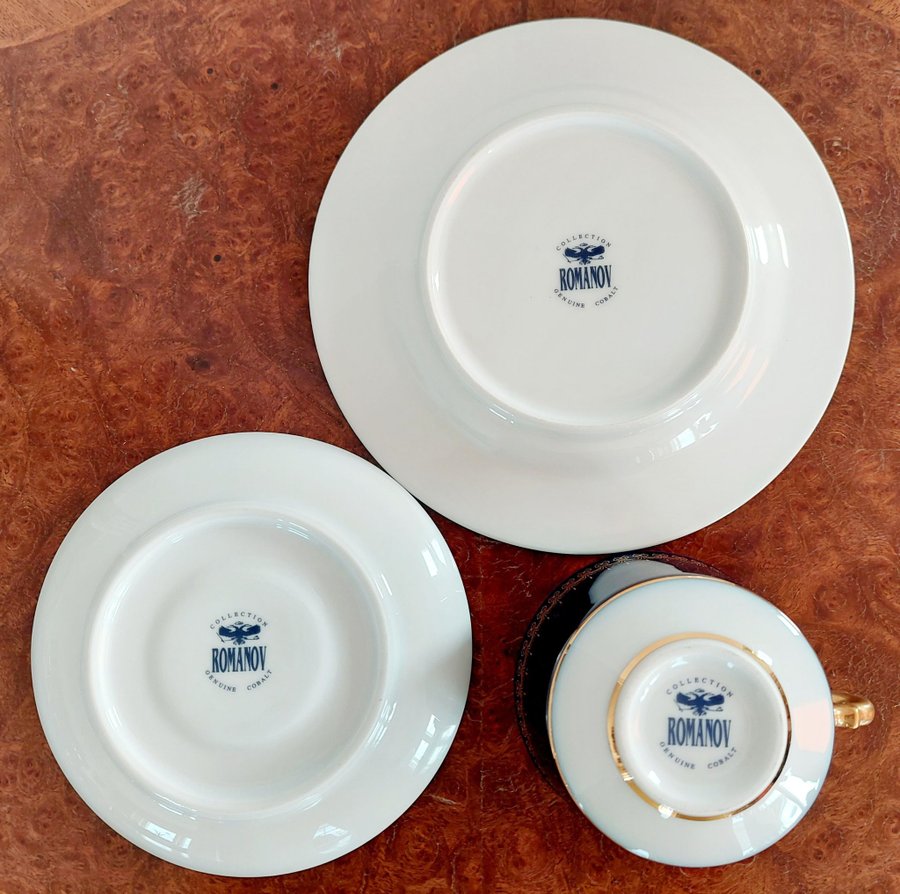 Kaffekopp med fat+ assiett Royal Romanov Cobalt Blue Vacker klassiker Nyskick Re