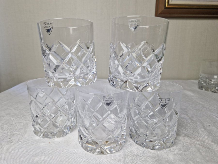 5 st Orrefors – Sofiero – Whiskey / Selterglas Design Gunnar Cyren