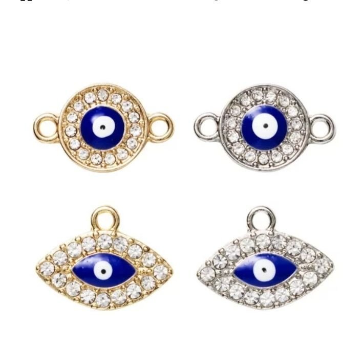 Hängen charms 2 par ögon, evil eye  ovala, guld- och silverfärgade med strass