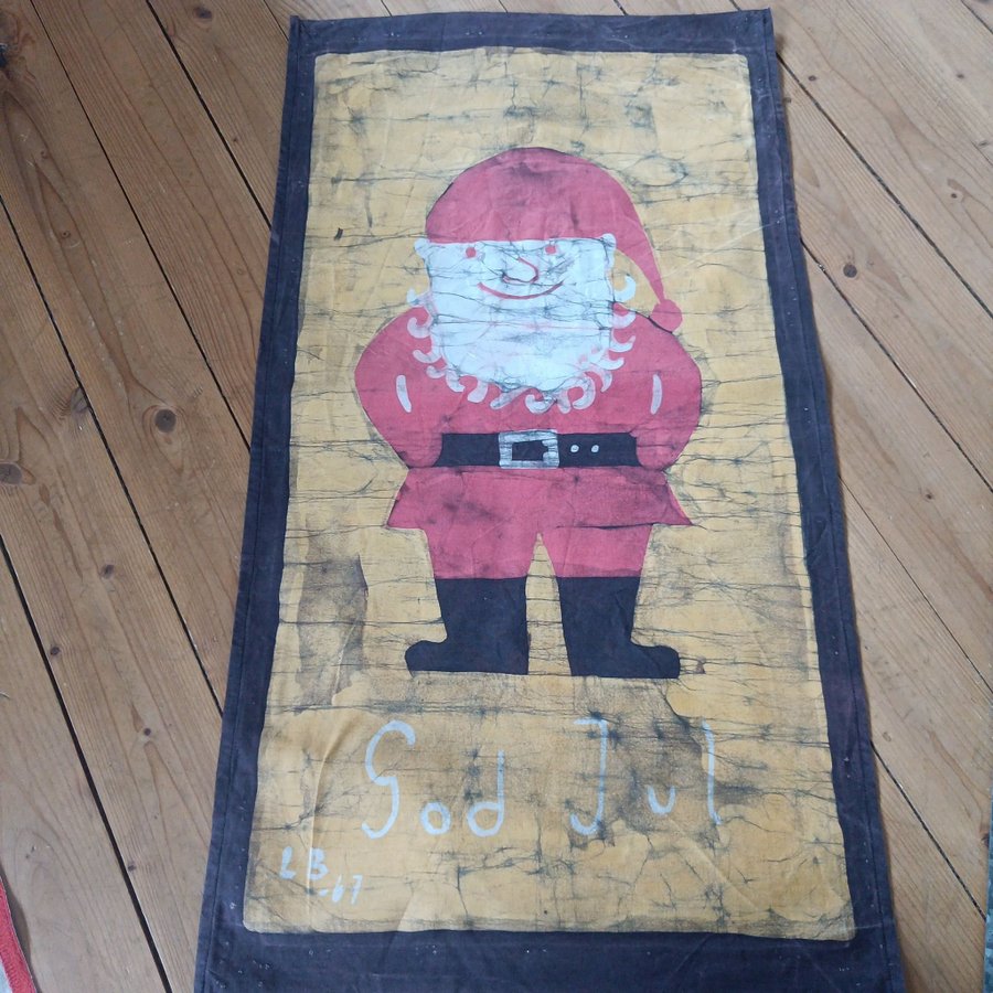 Retro bonad med tomte i batik tryckt 1967