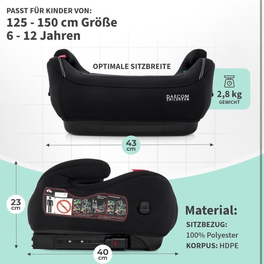 NY! Bältesstol med isofix 125-150 cm i-size Daecom Childream Comfort+