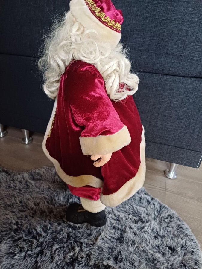 Stor äldre tomte 65cm prydnadstomte plast tygkläder jul