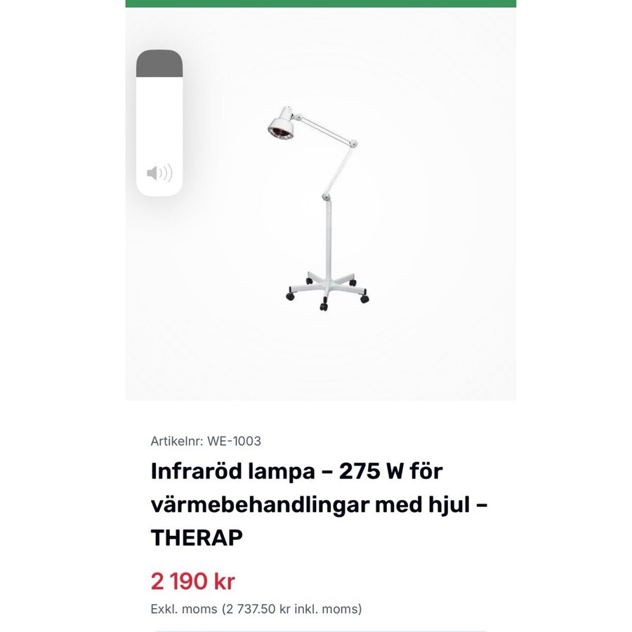 Infraröd lampa - 275W för värmebehandlingar med hjul - THERAP