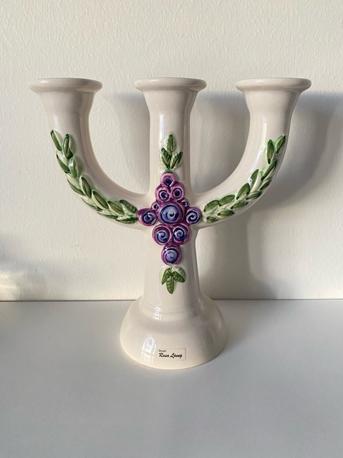 Deco Helsingborg Rosa Ljung trearmad ljusstake | vintage retro kandelaber