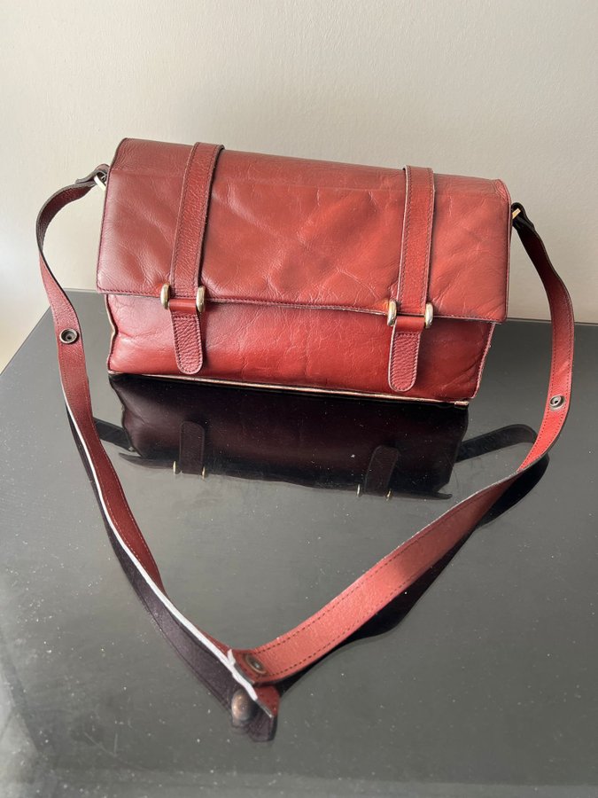 vintage retro 70 tal cognac skinnväska skinn läder tote bag