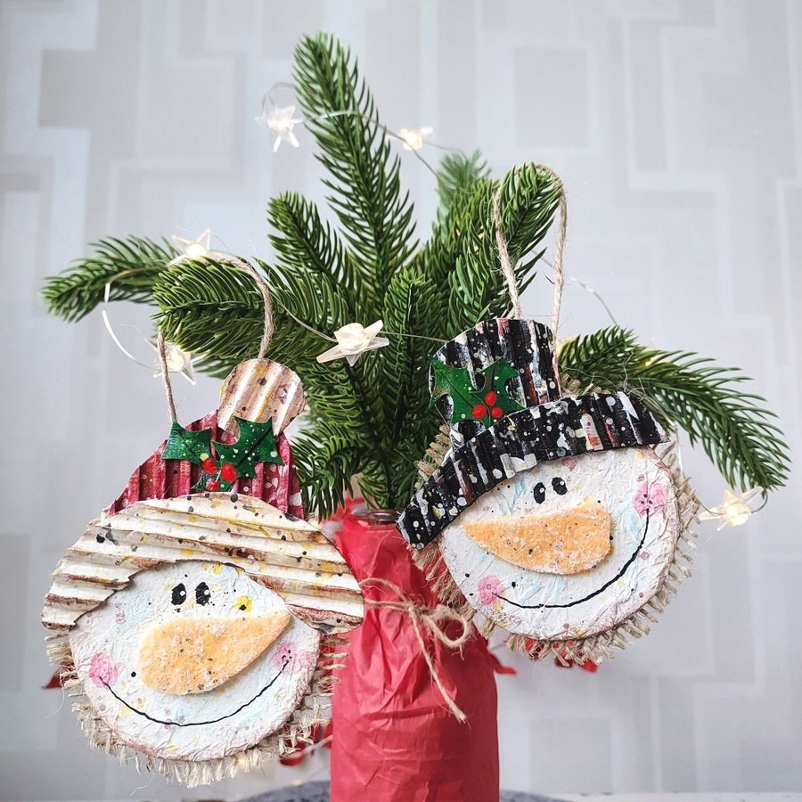 2 Handgjorda Snögubbar Ornament Julhängen Julpynt Jul Pynt Christmas Craft