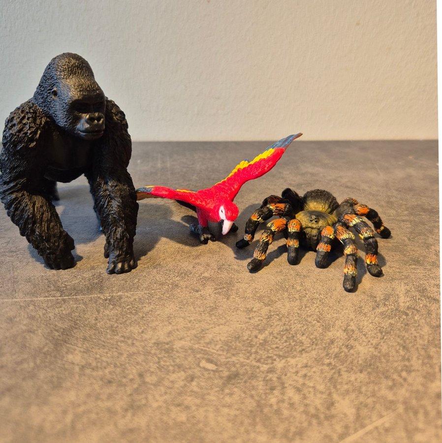 Schleich Djurfigur Set - Gorilla papegoja och Spindel