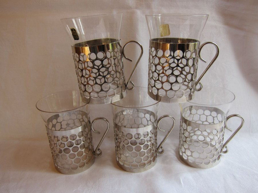 Gullaskruv - 5 ST IRISH COFFEEGLAS - Kaffeglas - metallhållare - 70-tal