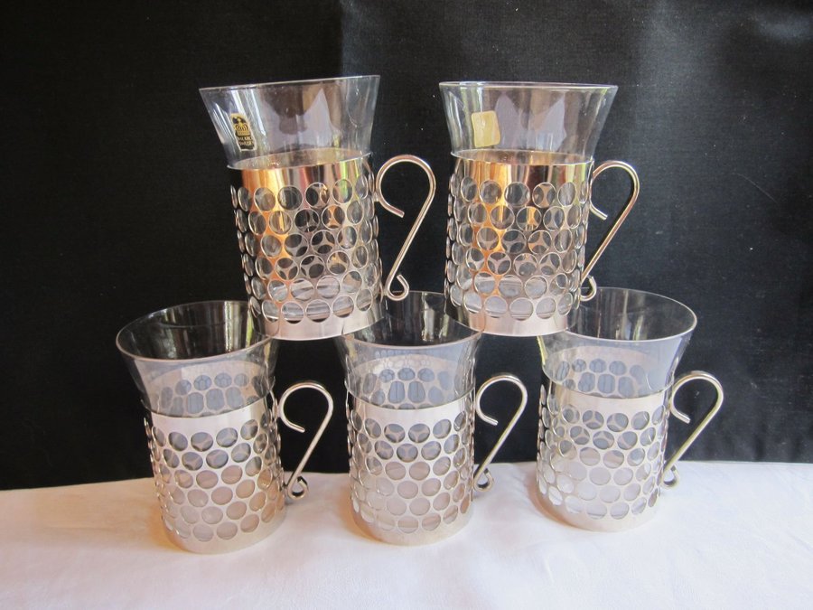 Gullaskruv - 5 ST IRISH COFFEEGLAS - Kaffeglas - metallhållare - 70-tal