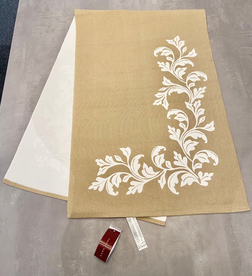 ZARA HOME Bordslöpare 50x160cm Beige med vitt blad Mönster 100% Bomull