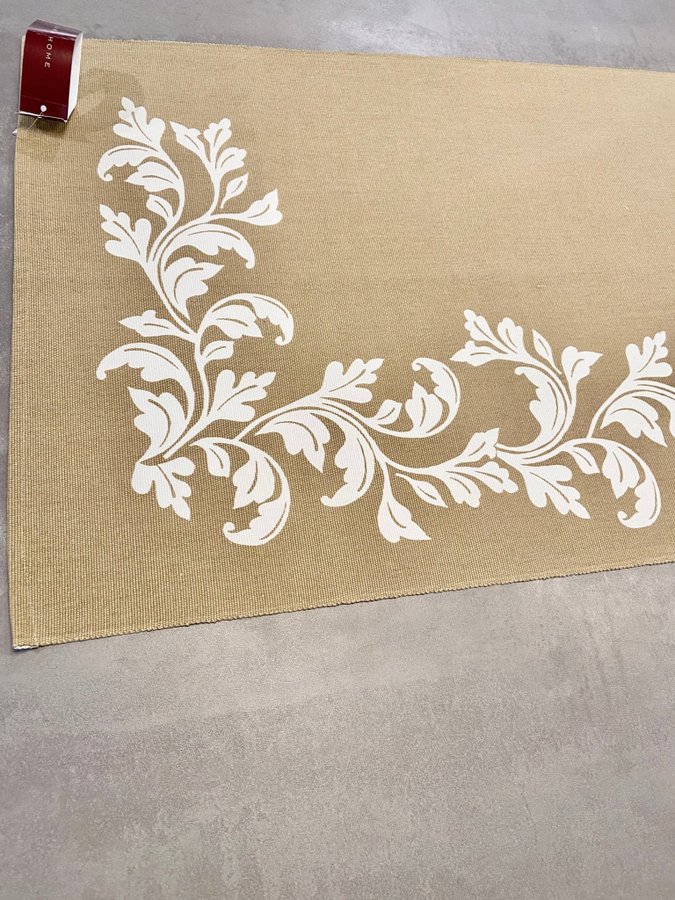 ZARA HOME Bordslöpare 50x160cm Beige med vitt blad Mönster 100% Bomull