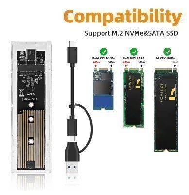 M.2 NVME PCIe SATA SSD-fodral USB Typ C 10 Gbps