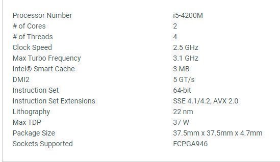 Intel Core I5-4200M Dual Core, Intel SR1HA - 2.50Ghz