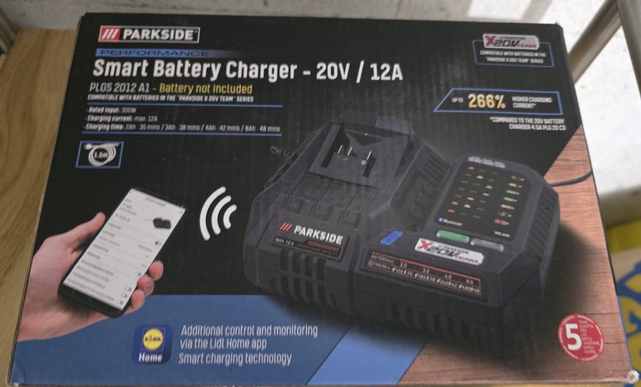 Parkside Smart Battery Charger - 20V / 12A Ny